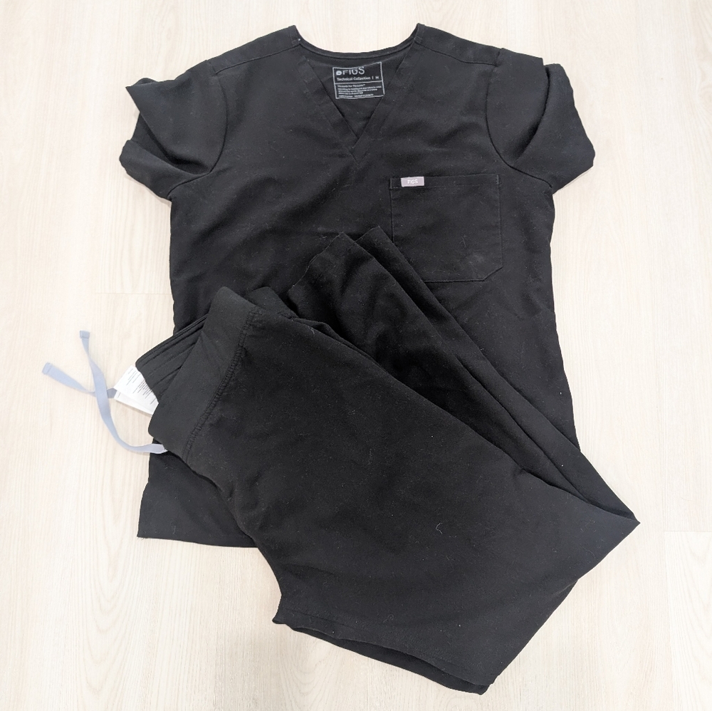 FIGS Black Scrub Set - Catarina Medium And High Waisted Livingston Medium Long